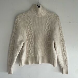 Everlane 100% wool Cream Cable Knit Mock Neck sweater 33161